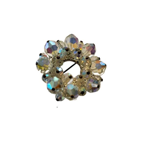 Vintage Aurora Borealis Cluster Wreath Brooch with Austrian Crystals - Picture 1 of 10
